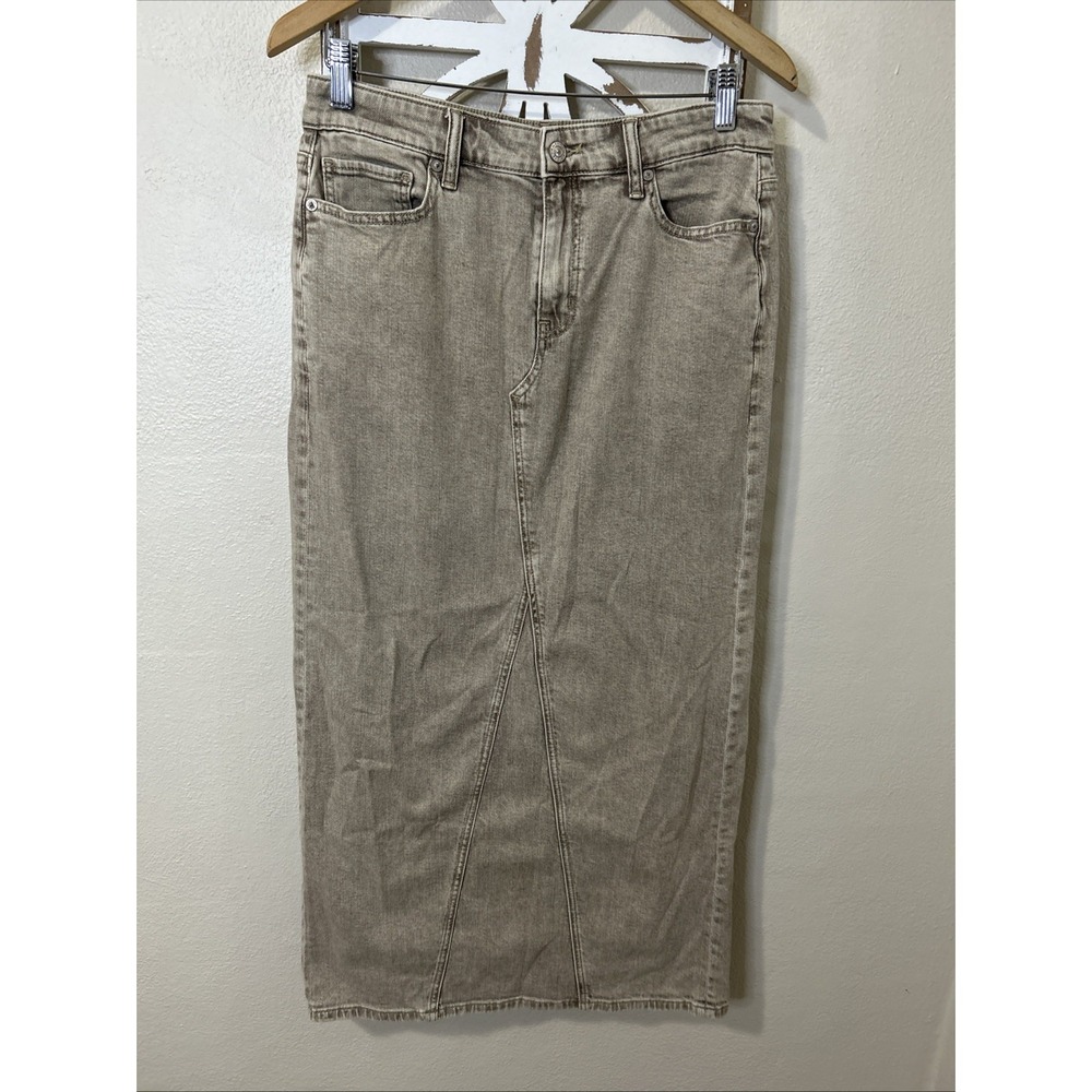 American Eagle Stretch Size 6 Beige Low Rise Maxi Skirt A-Line Denim Jean *J50 - Picture 1 of 7